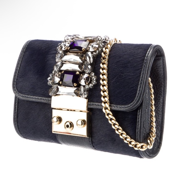 Gedebe Navy Pony Hair and Leather Embellished Handbag NWOT - Picture 1 of 7